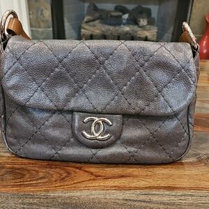 Chanel Dark Gray On The Road Quilted Shoulder Bag